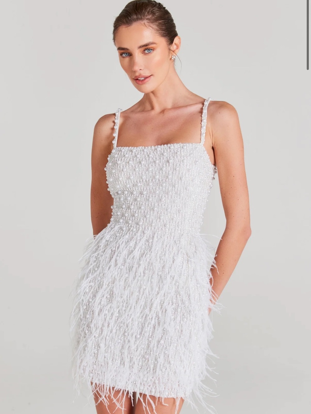 Nadine Merabi Carrie Feather Mini Dress